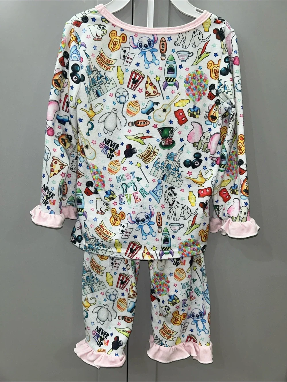 Disney Parks Inspired Snacks & Characters Ruffle Pajama Set Toddler Girls Size 2